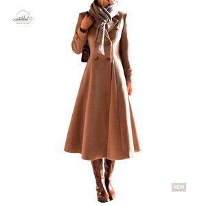 Long Wool Pea Coat Double Breasted Slim Fit Trench Winter Coat